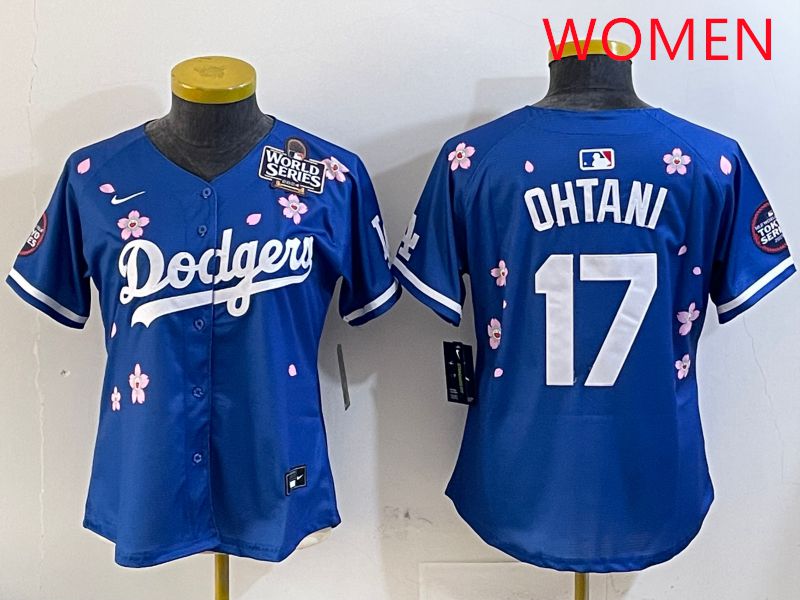 Women Los Angeles Dodgers #17 Ohtani Blue Sakura Edition 2025 Nike MLB Jersey style 3